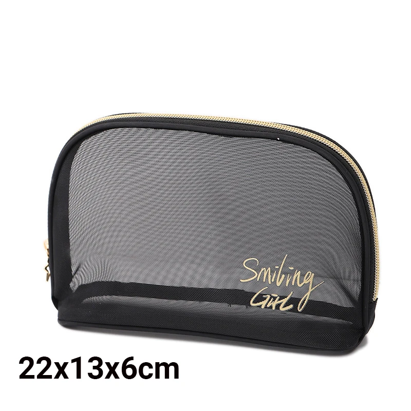Large-Capacity Black Mesh Makeup Case Organizer Storage Pouch Casual Zipper Toiletry Wash Bags Make Up Women Travel Cosmetic Bag: Brown