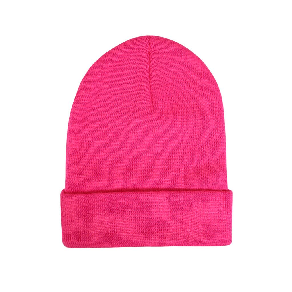 Autumn Winter Acrylic Cotton Hair Cap Skullies Hat Women Winter Warm Cable Crochet Knit Hat Beanie Cap Style Skull Trendy Cap: Hot Pink