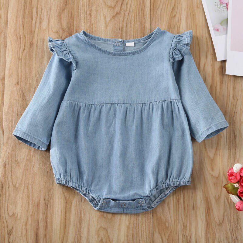 Zomer Denim Romper Pasgeboren Baby Meisje Romper Verstoorde Jumpsuit Speelpakje Outfits Sunsuit Kleding Set