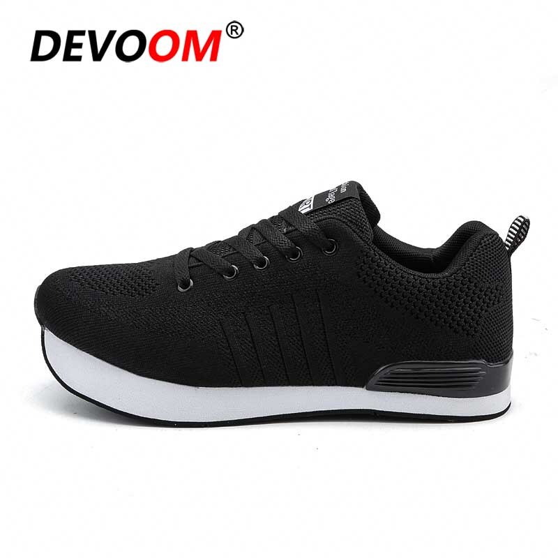 Toning sko kvinder mænd fitness walking sneakers casual kvinder wedge platform sko loafers slankende swing sko: Sort / 9.5