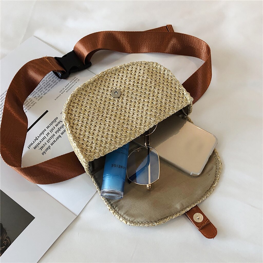 Aelicy Simple Chest Bag Women Straw Adjustable Shoulder Bag Outdoor Mobile Phone Stylish Waist Bag Cover Messenger Bag