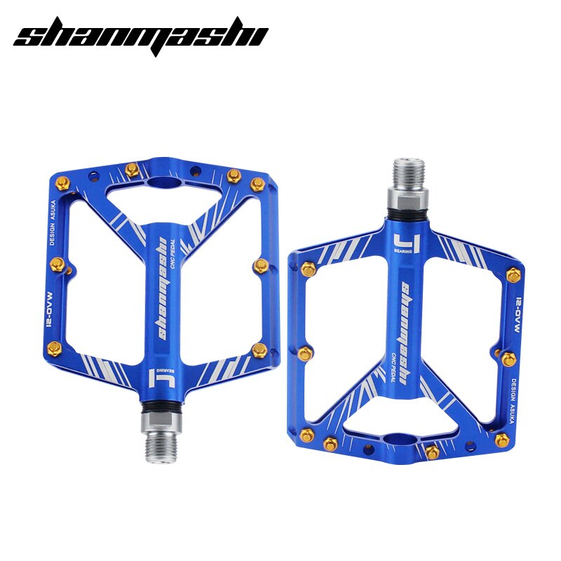 SMS S1 Fahrrad Pedale 8 Lagerbier Breite Nicht-Unterhose Luftfahrt Aluminium Legierung Fahrrad Pedal Ultra-dünne MTB Pedal Mit Fesseln: Blau