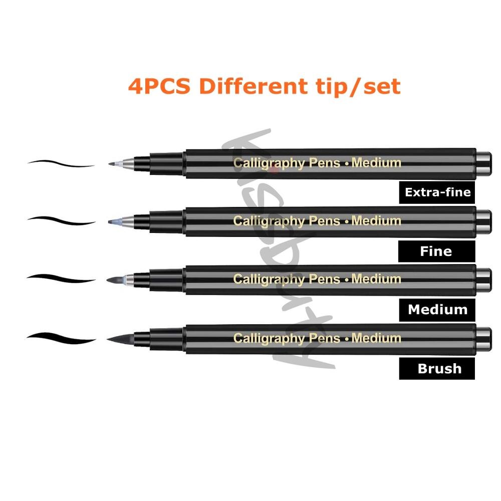 4/6 Stks/set Kalligrafie Pen Brush Pennen Hand Belettering Pennen Extra Fijne Borstel Art Marker Schrijven Tekening Schoolbenodigdheden briefpapier: tips mix set-4pcs