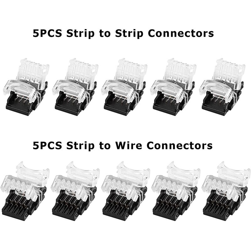 10 Packs 4 Pin LED Strip Connectors,Strip To Strip,Strip To Wire Connector For Waterproof 10Mm RGB 5050 LED Strip Lights