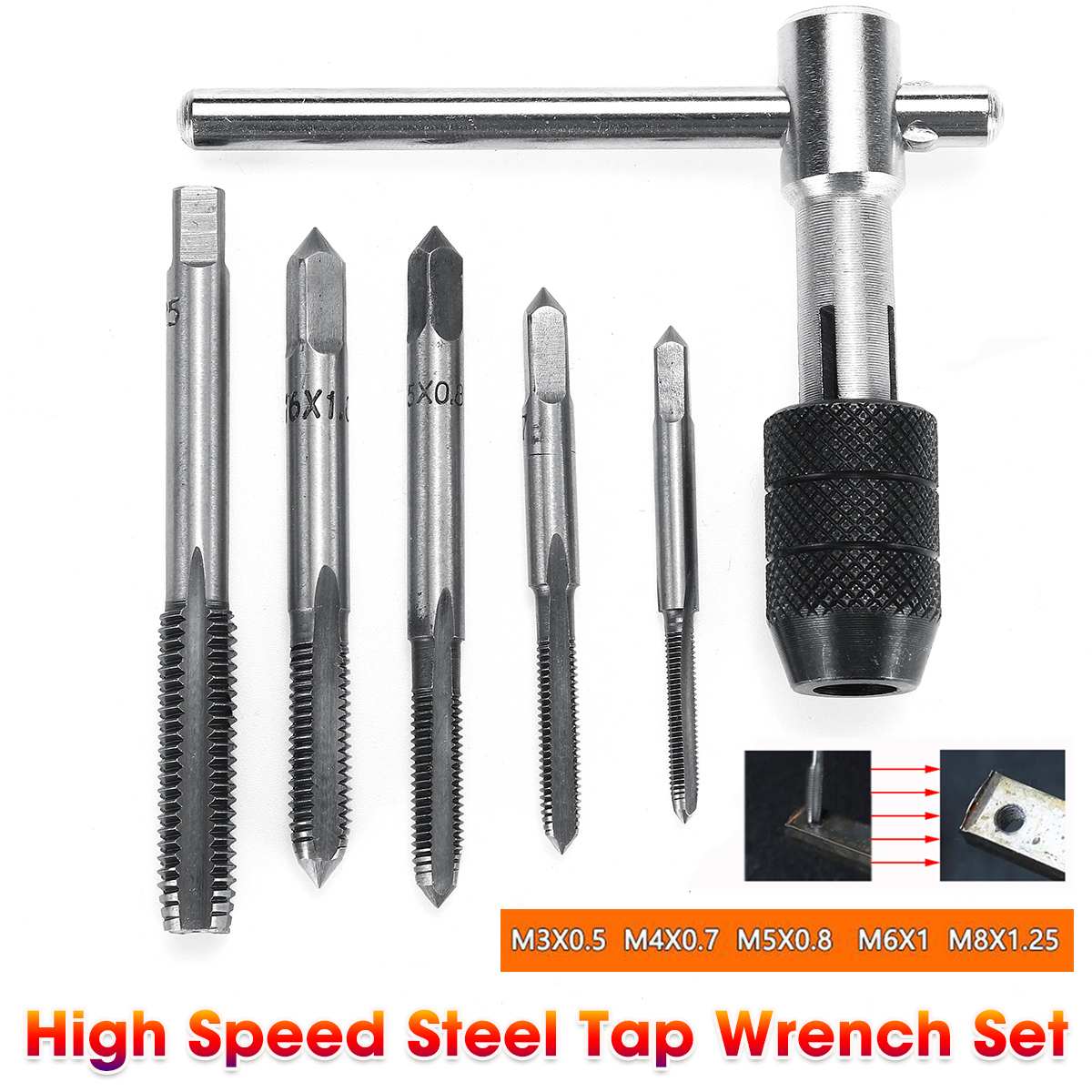 Verstelbare 3-8 Mm T-Handvat Ratchet Tap Wrench Met M3-M8 Machine Schroefdraad Metric Plug Tap Machinist tool Hand Tool