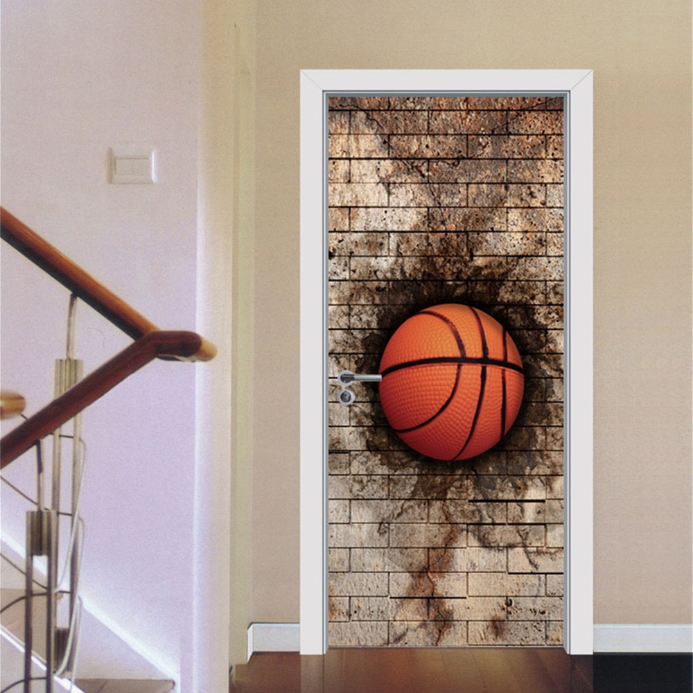 Pegatinas 3D de 77x200cm para puerta de baloncesto y pared de ladrillo para sala de estar, dormitorio, autoadhesivo de PVC, decoración del hogar, papel tapiz DIY, calcomanía Mural