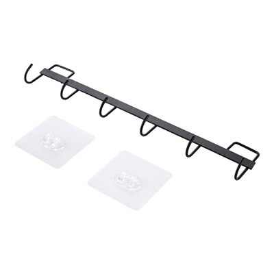 Lijm Haken Metalen 6 Haak Jas Rack Wall Mount Hanger Handdoek Houder Organizer Keuken Deur Badkamer Rail Gebruiksvoorwerp Pan Kookgerei: Black