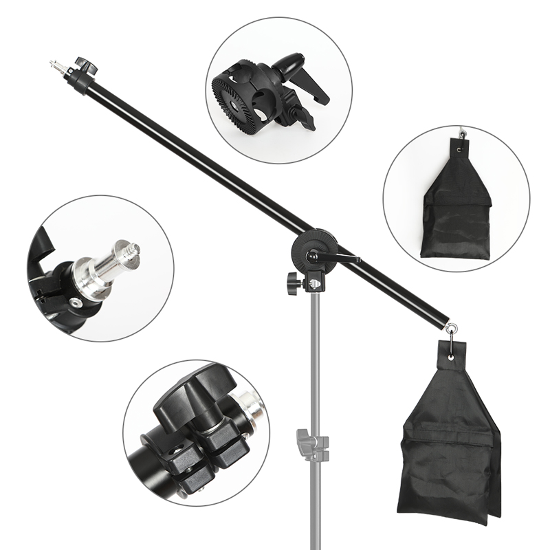 Trépied lumineux pour Studio Photo, 2M, avec bras de flèche en porte-à-faux de 135CM et sac de sable vide pour la photographie, support d'éclairage Softbox