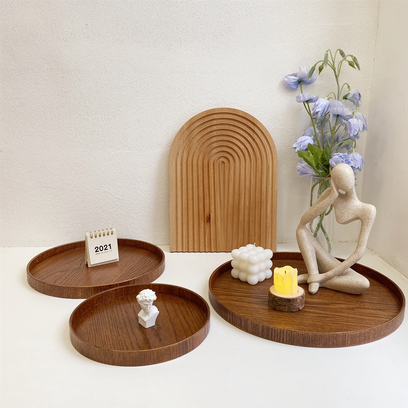 Bandeja decorativa de mesa, bandeja redonda de madera, bandejas decorativas, plato para aperitivos, organizador de exhibición de artículos diversos, plato decorativo de escritorio