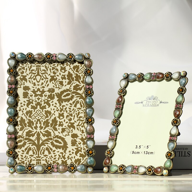 Painted Metal Diamond Photo Frame Wedding Photos Picture Frame European Style Luxurious Portrait Frame