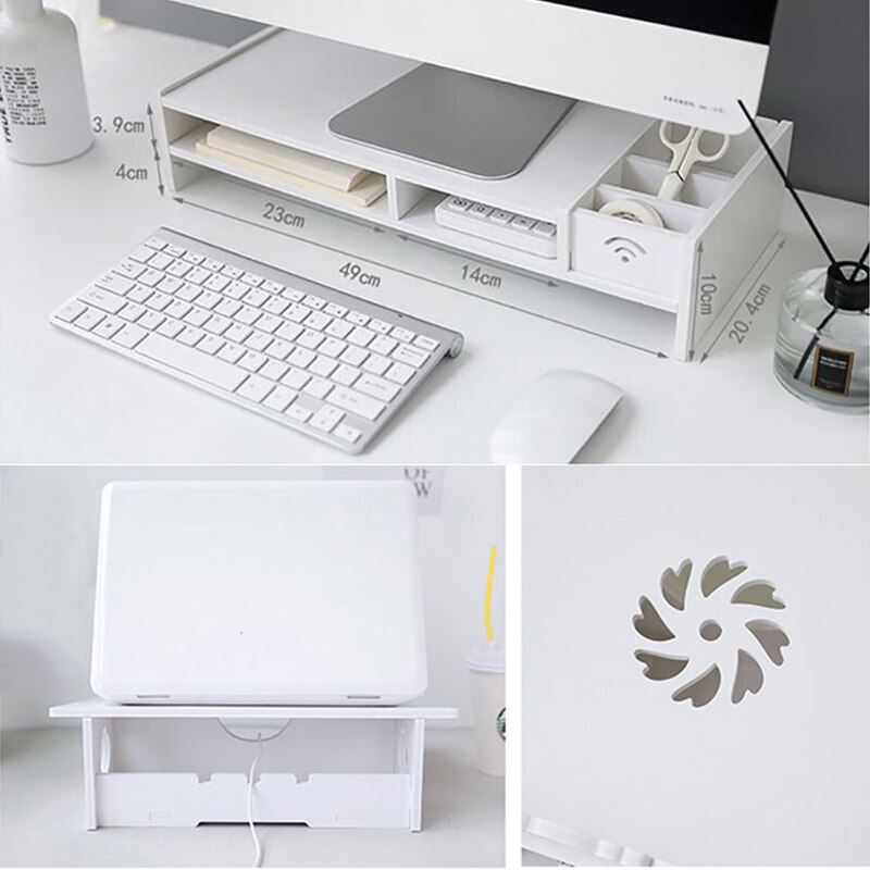 Multi-function PC Computer Monitor Stand Riser Laptop Holder PVC Desk Organizer Shelf Easy Assemble for Home Desktop