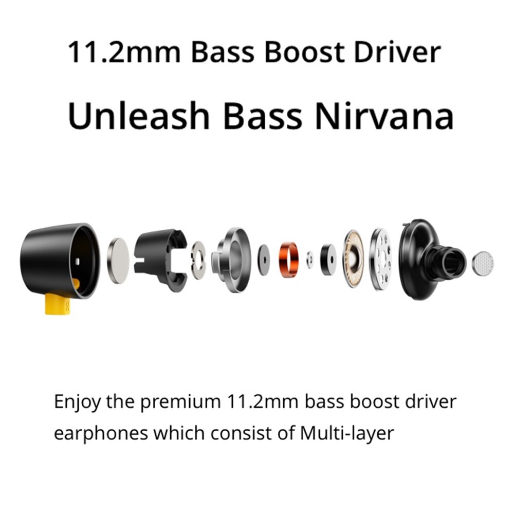 Realme Knoppen 2 Earbus Oortelefoon Hoofdtelefoon 11.2Mm Bass Boost Driver Dual Magneten Kabel Organizer Drie Knop Afstandsbediening Eenvoudig Controle