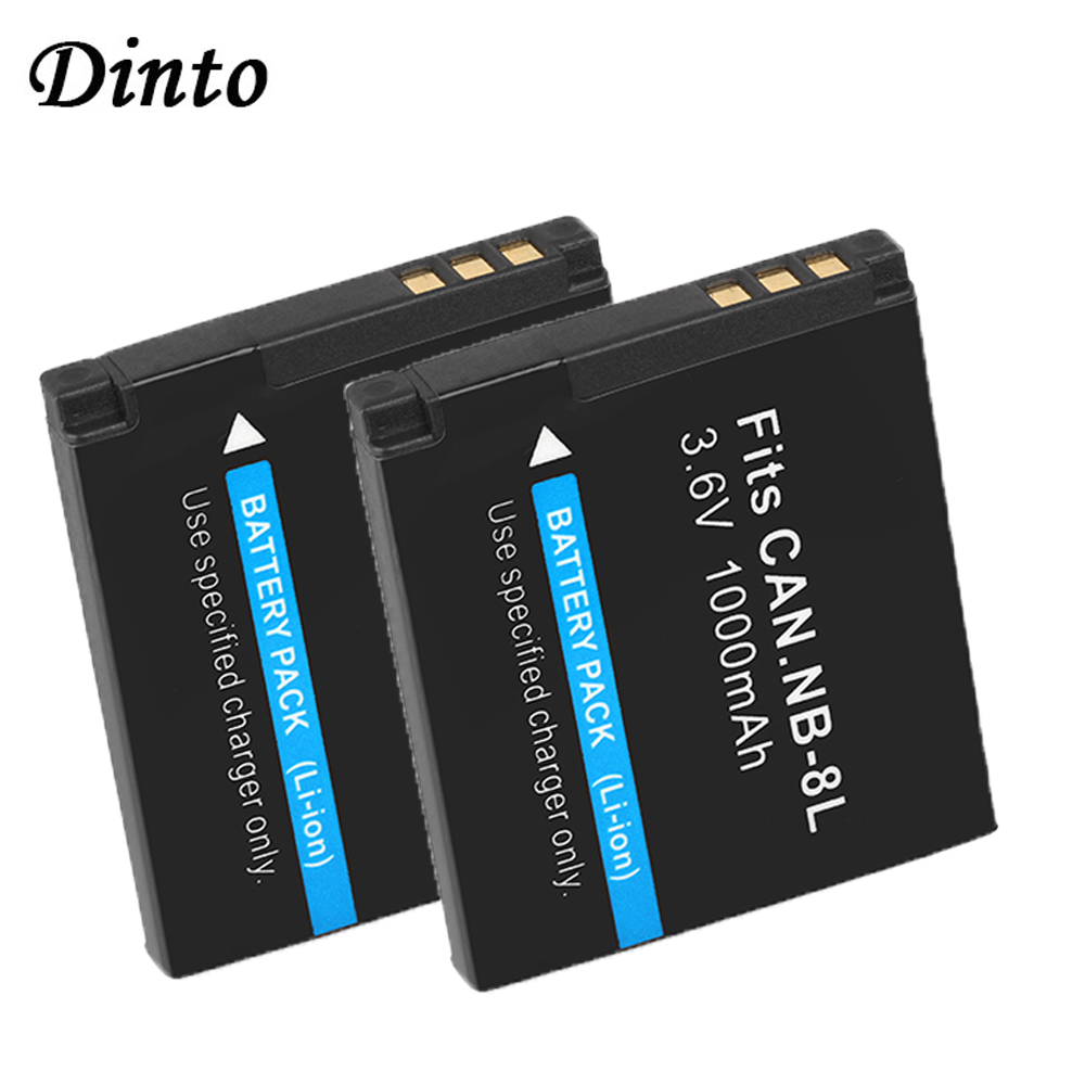 DINTO 2 stks 1000 mah NB-8L NB8L NB 8L Digitale Camera Batterij Pack voor Canon Powershot A3100 A3200 A3300 PM059 a2200 A3000