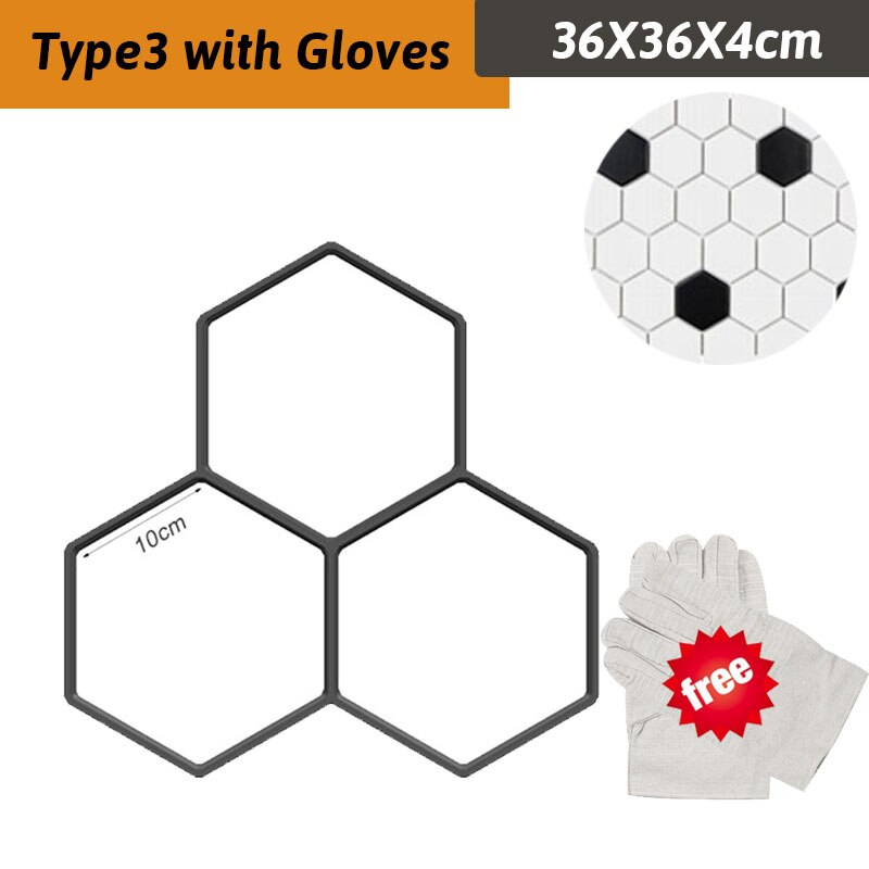 12Type DIY Garden Walk Pavement Mold Reusable Path Maker Concrete Molds Manually Paving Cement Brick Stone Road Concrete Molds: Type3 with Gloves