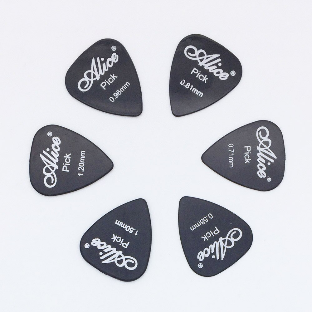 6 pieces Alice Guitar Picks in 1 Color Full Thickness 0.58 0.71 0.81 0.96 1.2 1.5 mm Black/White/Yellow/Red/Green/Blue/Orange: black