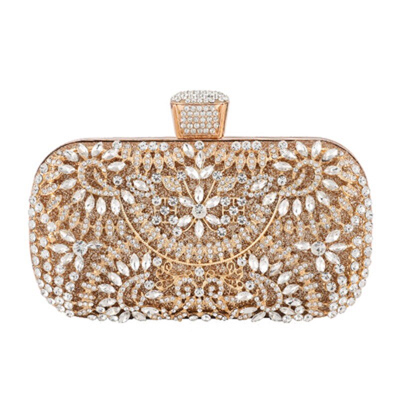 Women Flower Crystal Clutch Durable Handbag For Wedding Party Rhinestone Evening Bag 20x5x13CM: Golden