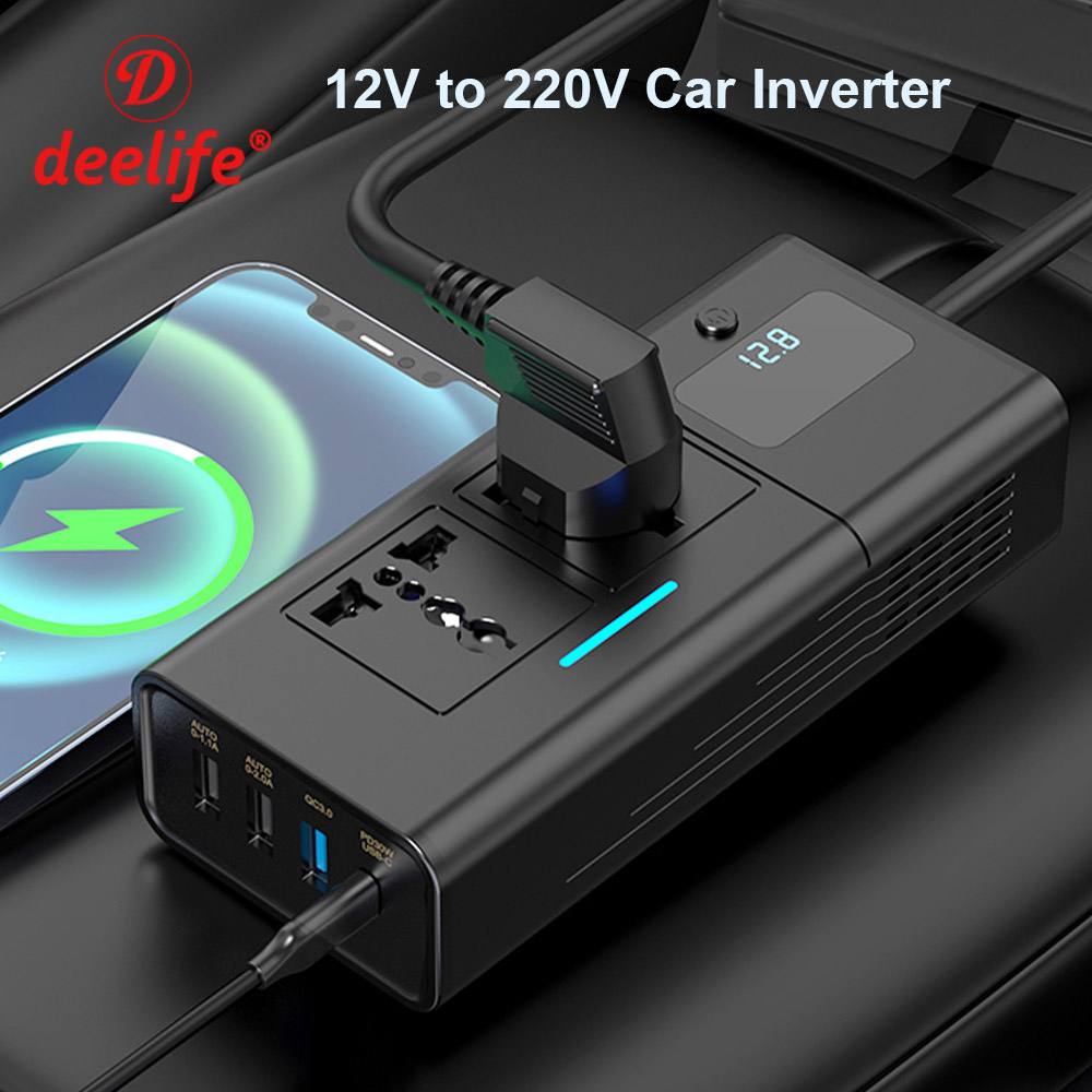 Deelife Car 220v Inversor 12 a 220 Conversor de potência de tensão 200W para veículos 12V