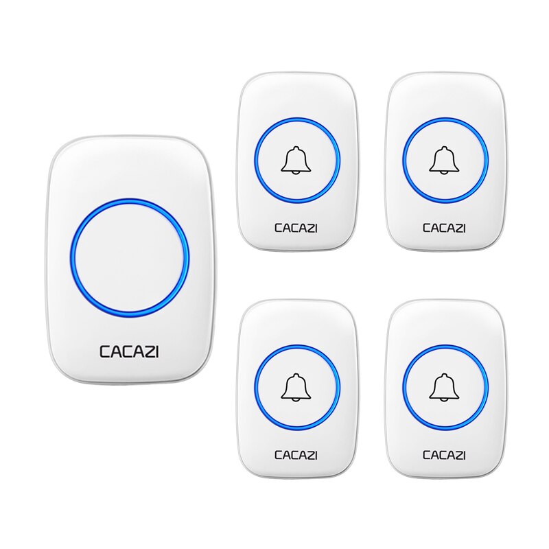 CACAZI Wireless Doorbell DC Battery-operated 60 Chimes Waterproof Home Cordless Door Bell 23A12V Battery 3 Button 1 Receiver: 4 button 1 receiver