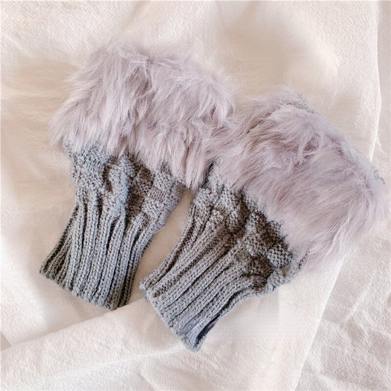 KOSAHIKI – chauffe-bras en fausse fourrure pour femme, accessoires Kawaii, doux et élastique, idéal pour l&#39;hiver, idéal pour les poignets, T2k: GRAY