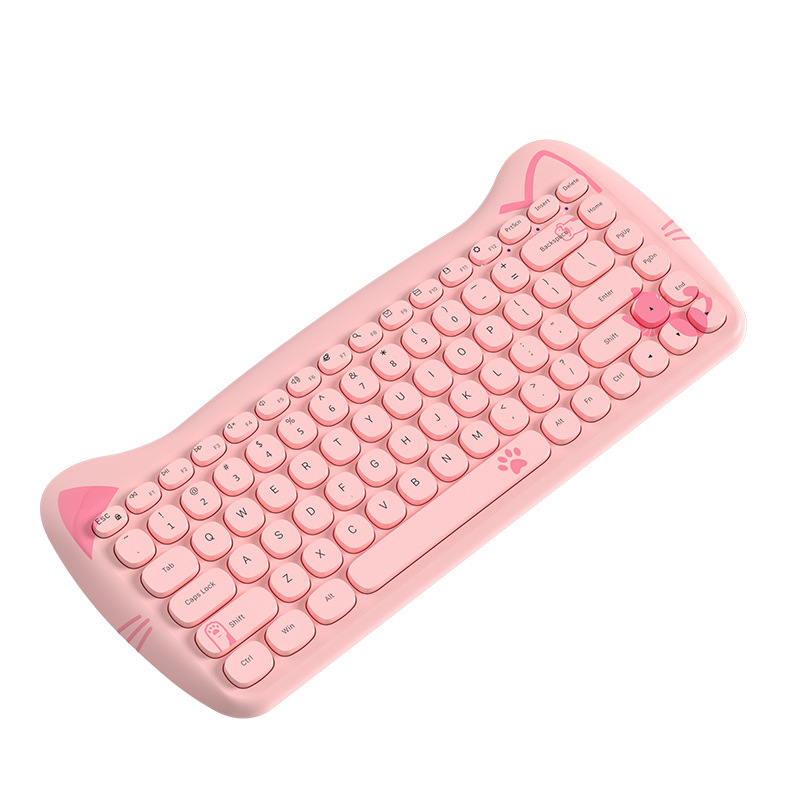Bluetooth Membrane Keyboard Wireless 2.4G Keyboard And Mouse Set Cute Cat Mini Business Office Home: pink