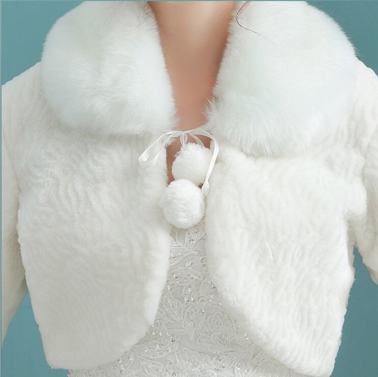 Femmes ivoire rouge hiver fausse fourrure mariage mariée haussement d'épaules robe à manches longues accessoire Cape revers col châle boléro manteau