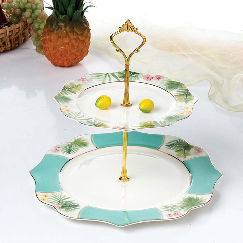Yeefine luuposliini kaksikerroksiset astiat ja lautaset setti välipalateline pidike luksus posliinikakku leivonnaiset hedelmäastia keraaminen tarjotin