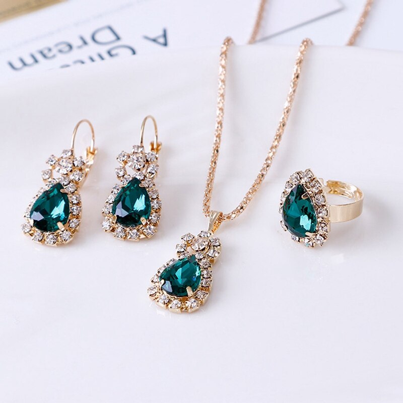 3 farben Schmuck setzt Frauen Band Ohrringe Wasser Tropfen Ohrringe verrotten Schmuck einstellen Strass Anhänger Halskette/Ohrringe/Ringe: GR