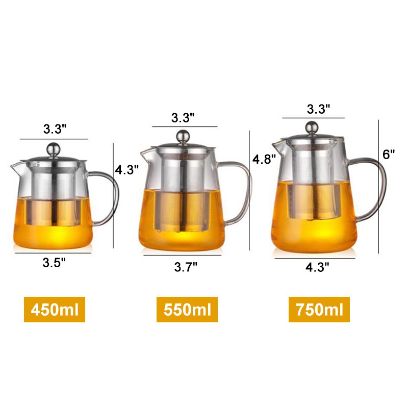 Tetera de vidrio resistente al calor, Infusor de té de acero inoxidable, recipiente calentado, tetera, teteras, filtro, juego de té, tetera para té Brewin