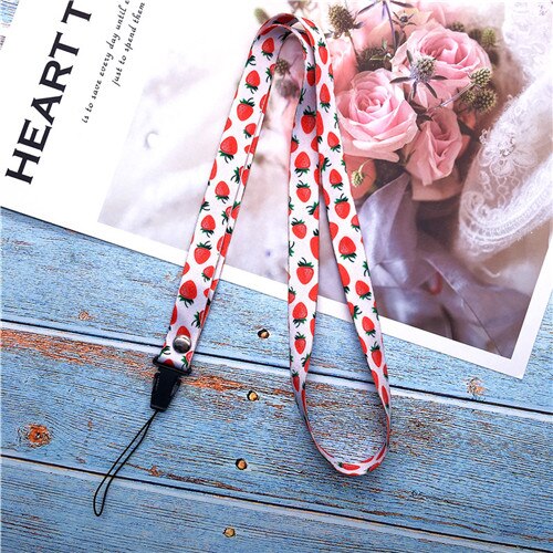 Fruit watermeloen Neck Strap Lanyards voor sleutels Id-kaart Gym Mobiele Telefoon Bandjes USB badge houder DIY Hang Rope Lariat lanyard: Strawberry