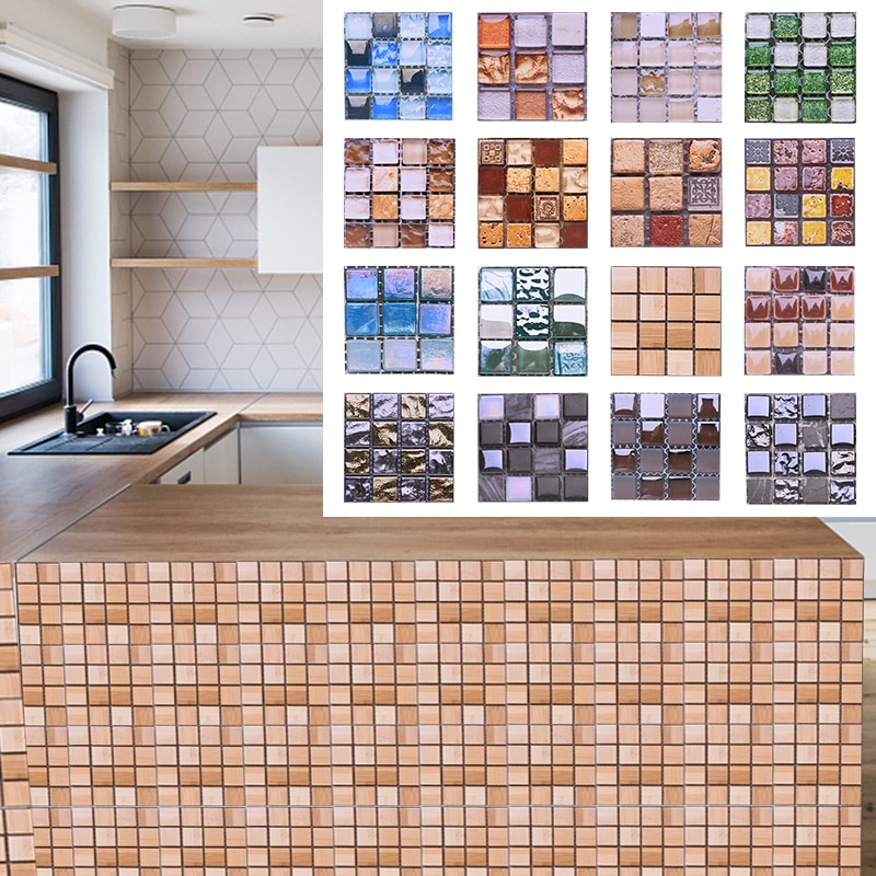 10pcs 10cm Mosaic Wall Tile Waterproof Self Adhesive Stickers for Home Bathroom PVC Tile Decal Kitchen Wall Sticker Art Decorate