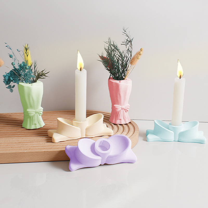 Candelabro con lazo, moldes de cemento y hormigón, portavelas para boda, Día de San Valentín, molde de yeso, artesanal, Molde de resina Epoxy