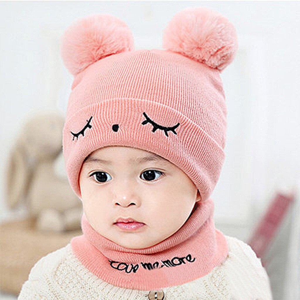 Brand Newborn Baby Kids Girls Boys Winter Warm Knit Hat Furry Balls Pompom Solid Warm Cute Lovely Beanie Cap