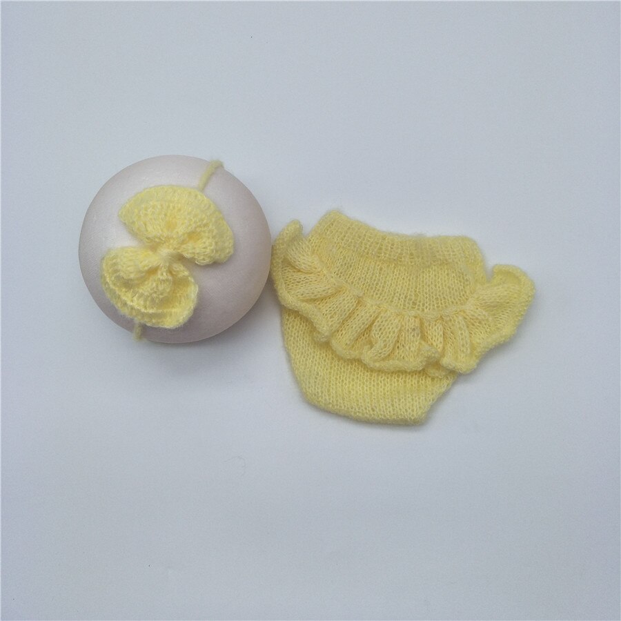 Pasgeboren Mohair Slipje Set Pasgeboren Slipje Bloeiers met Ruches en Bijpassende Hoofdband Pasgeboren Rekwisieten Baby Fotografie Props: yellow