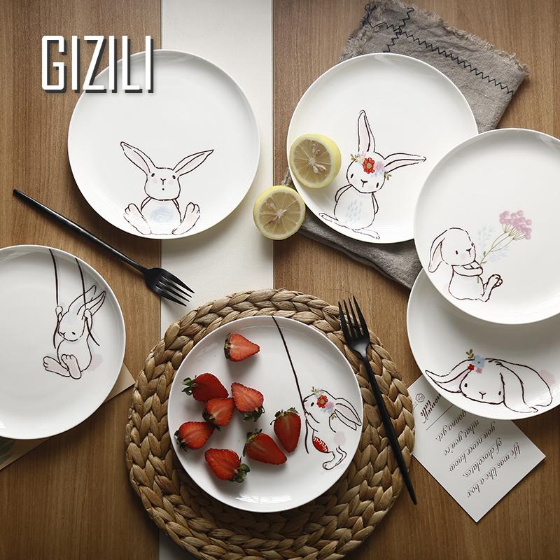 8 Inch Ceramic Dinner Plate Rabbit Animal Dinner Dishes Pasta Steak Dessert Plates Fruit Snack Dish Fine Bone China Kitchenware
