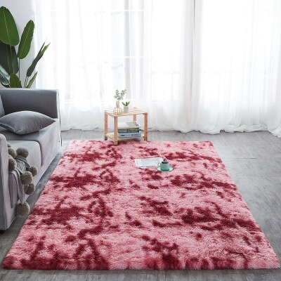 1PC Shaggy Tie-teinture tapis 40*40CM imprimé peluche sol moelleux tapis chambre d'enfants fausse fourrure zone tapis salon tapis soyeux tapis: dark red
