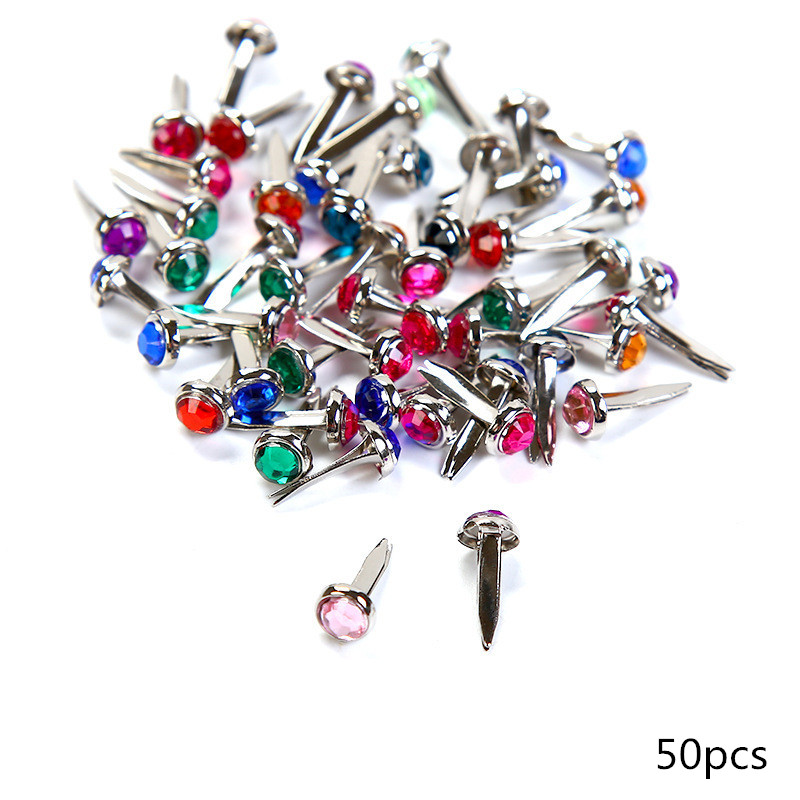 Clous de deux pieds en métal 50/100 pièces | Pointes de strass, matériel artisanal pour enfants, accessoires Scrapbooking, attache de décoration pour Brads: Diamond nails 50pcs