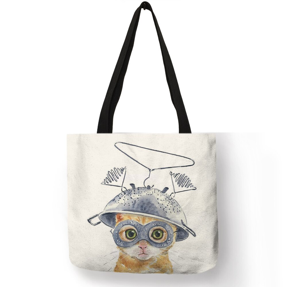 Cute Cat Print Reusable Shopping Bag Women Bags Summer Tote Bag Traveling School Bags B06034: 006