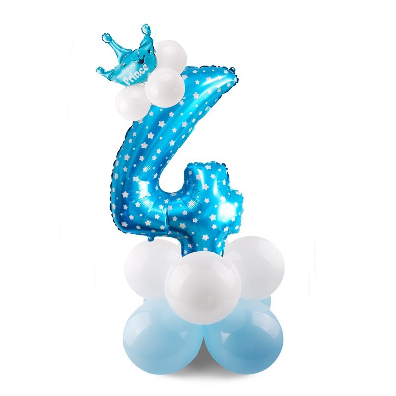Blue Pink Number Balloon Happy Birthday Balloon 1st Birthday Party Decoration Kids Boy Girl Party Ballon Number: Blue 4