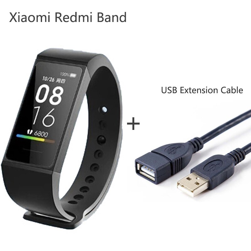 Original Xiaomi Redmi Band Smart Wristband Heart Rate Fitness Sport Tracker Bracelet Multiple Face 1.08 Color Touch Screen: Black n USB Cable