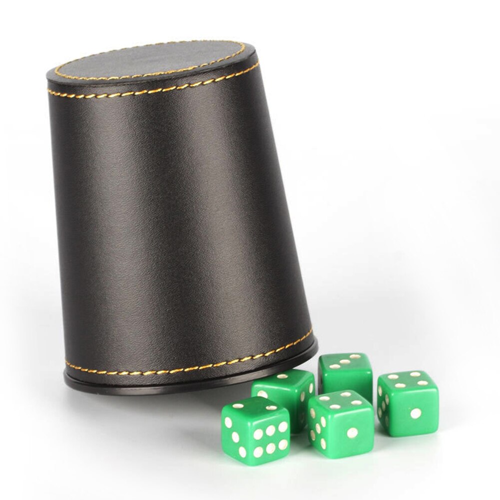 Dice Cup Set With 5 Dices PU Leather Stable Sturdy Comfortable Bar KTV Entertainment Dice Cup For Family Gatherings Party Game