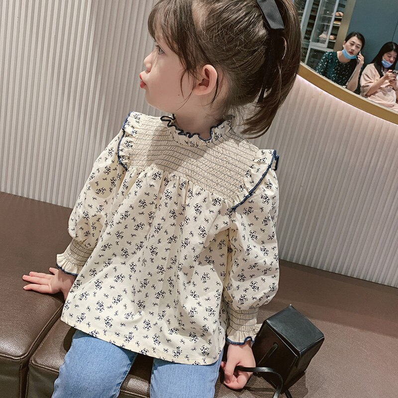 Koreaanse Stijl Bloemenprint Blouse Shirt Lente Zomer Lange Mouw Meisje Prinses Blouses Top Kids Outfits
