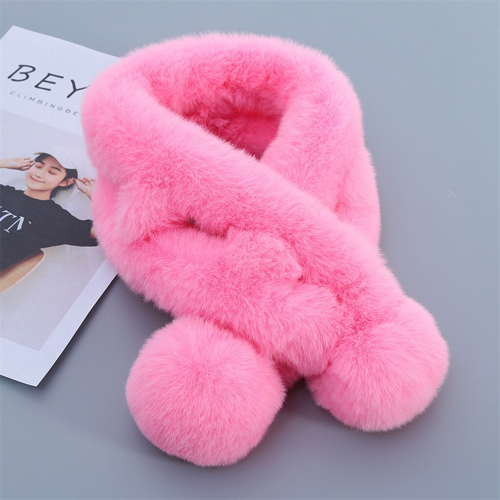 Enfants hiver écharpe pompon bébé écharpe garçons filles cou écharpes à tricoter avec fourrure boule foulard echarpe foulard A20: Vin rouge