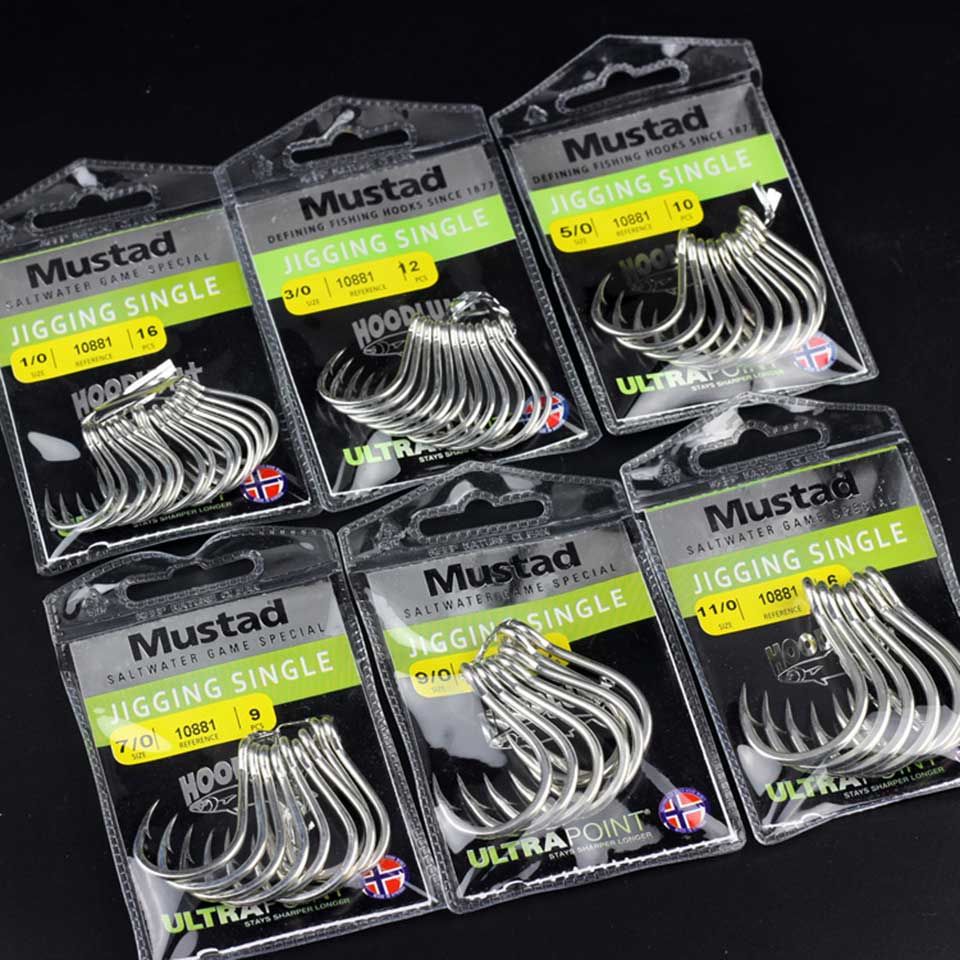 Mustad 10881 Fishing Hooks 100% Original 1/0-11/0 Jigging Single Sea Fishing Hooks Deep Sea Fishing