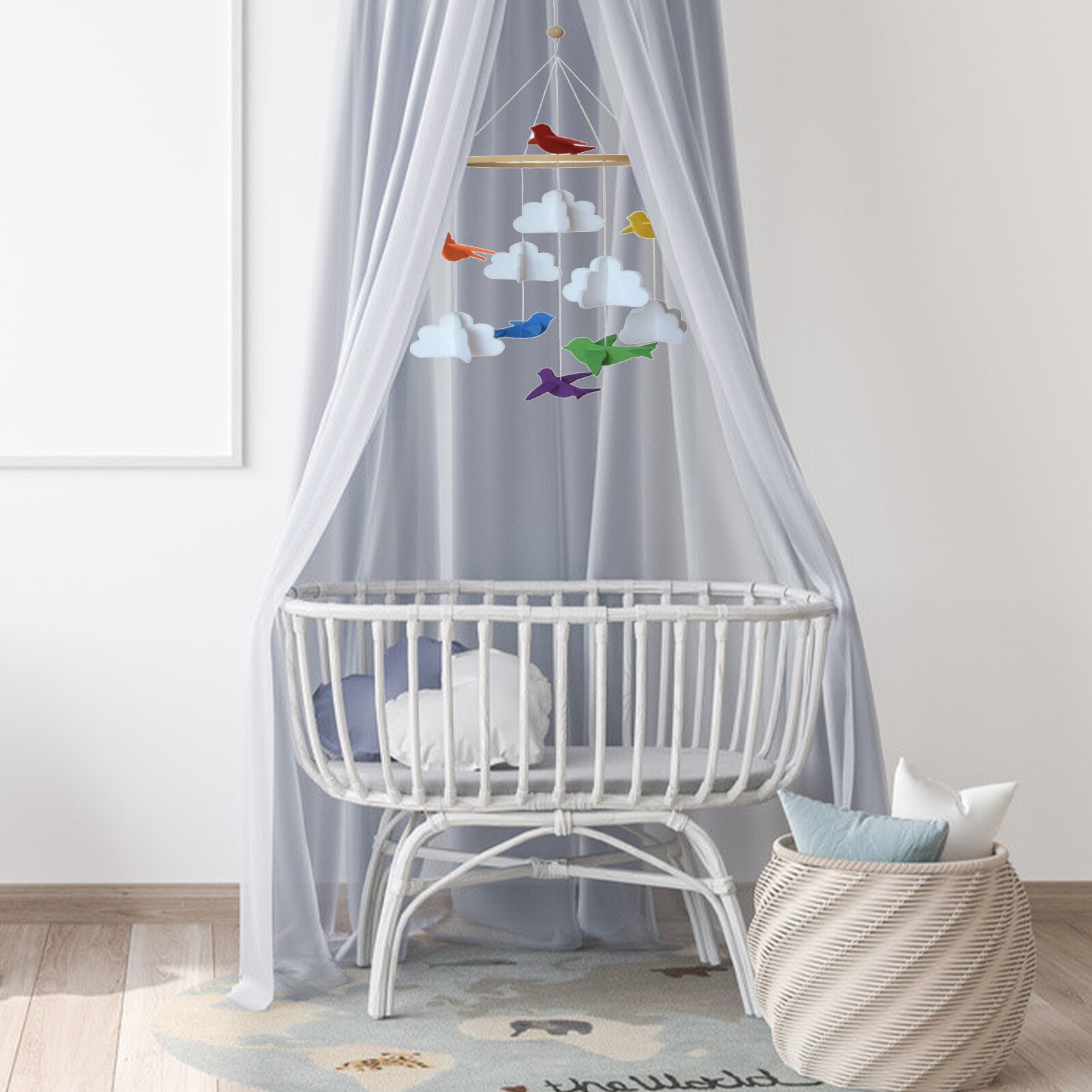 Witte Wolk Vogels Vilt Wind Chime Baby Kamer Decoratie Opknoping Drie-Dimensionale Windgong