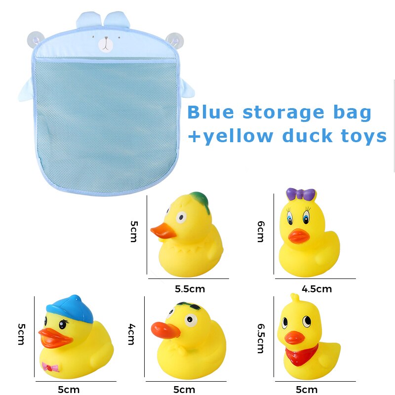 Baby Bathroom Bath Toys Organizer Storage Bag Basket Net Bathing Pool Interactive Toy Water Shower Set For Kids Children: Blue x Duck