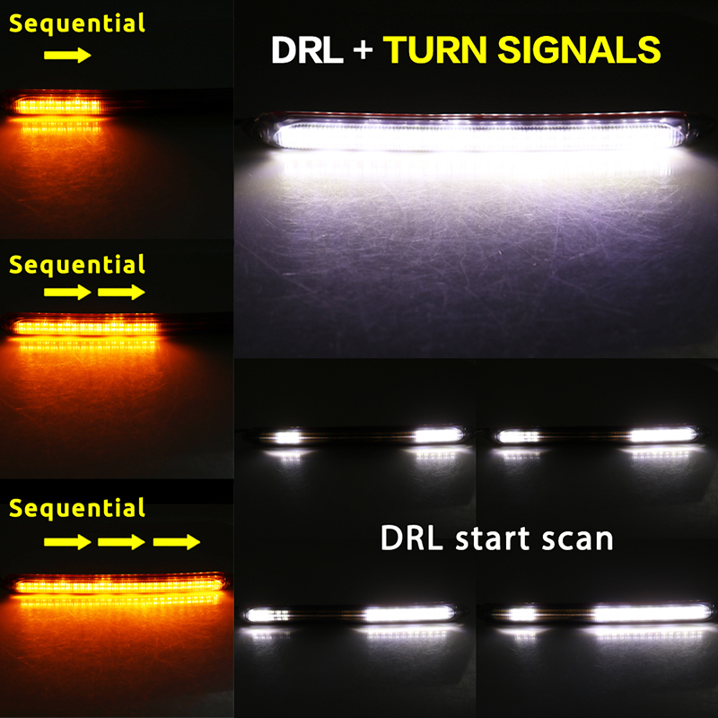 Luces de circulación diurna DRL para coche, tira Universal para faros delanteros de coche, señal de giro secuencial, luz diurna de flujo amarillo drl para coches, 12v, 2 uds.