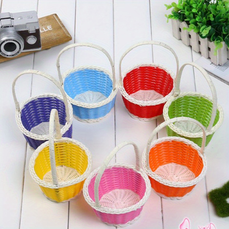 Plastic Rattan Woven Blue Easter Egg Basket Round Storage Basket Home Basket