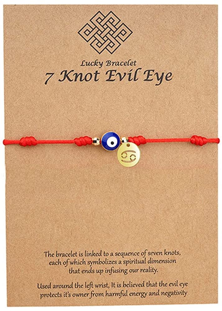 Rood Touw Constellation Armband 7 Knoop Boze Oog Geluk String Bescherming Zodiac Armband Link Charm Voor Vrouwen Meisjes: (6.22-7.22) Cancer