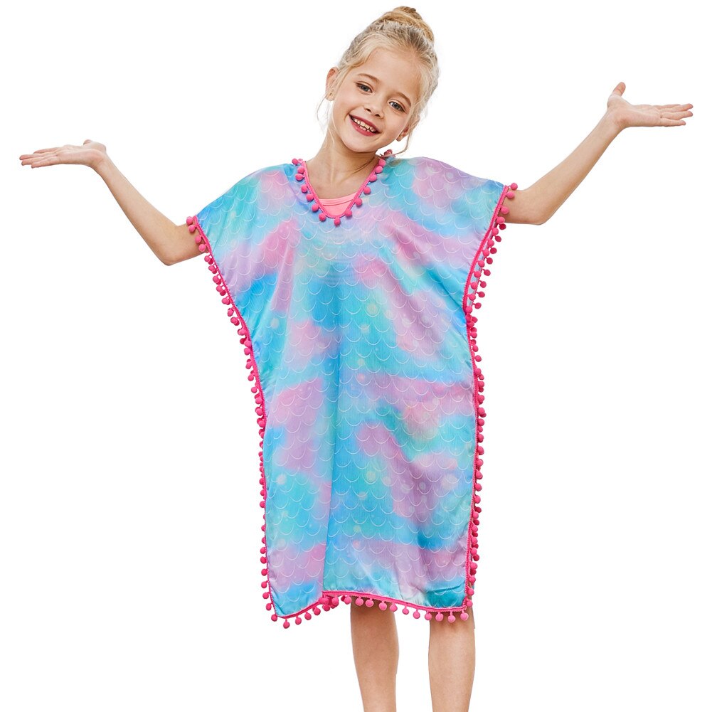 Fioday Neue Sommer Mädchen Abdeckung-ups Badeanzug Weiche Wraps Strand Kleid Top mit Pompom Quaste Chlid Strand Casual Badeanzüge beachwear: 03 / 4T