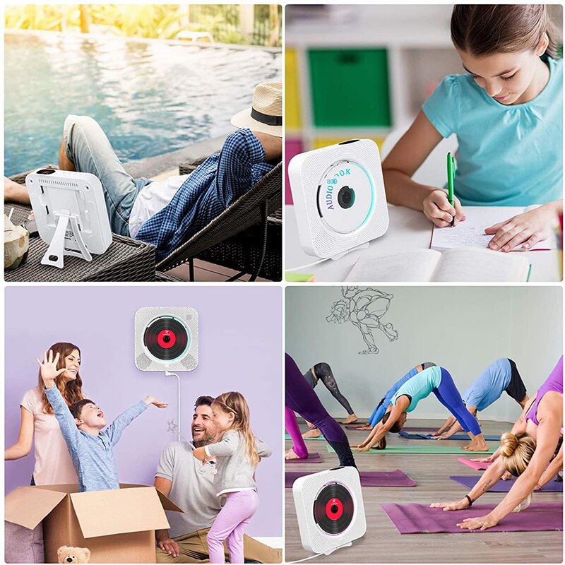 Portable CD Player Bluetooth Speaker Stereo CD Players LED Screen Wall Mountable CD Music Player With IR Remote Control FM Radio